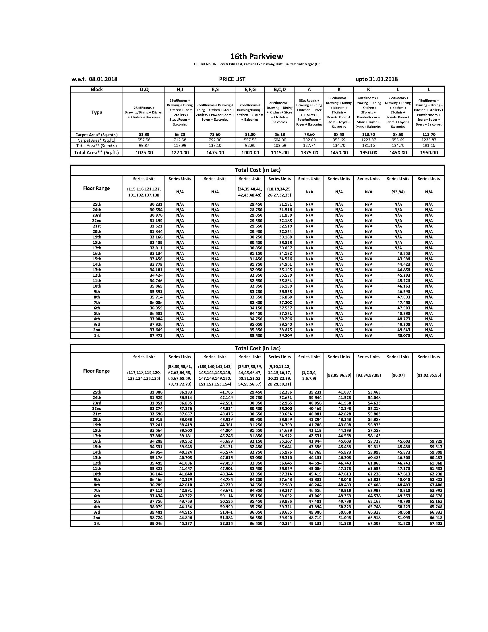 Price List